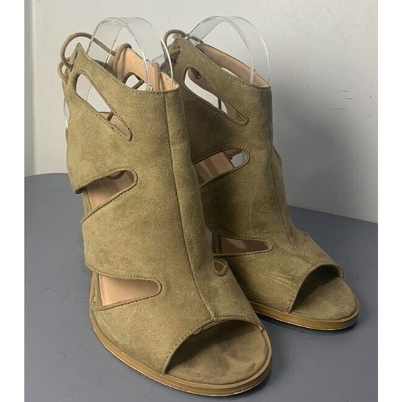 Mix No. 6 Olive Green Suede Cutout Block Heel Ankle Booties Size 9 - Picture 1 of 8